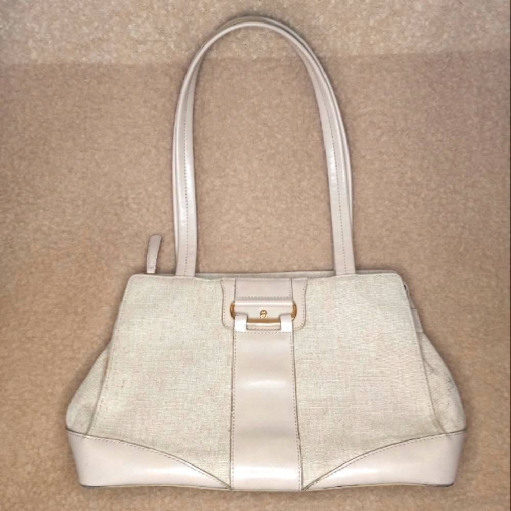 Etienne Aigner Classic Coastal Preppy Linen 3 Compartment Quiet Luxury Bag